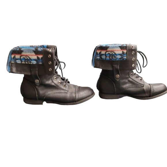 Herstyle Black Southwestern Contrast High or Low Combat Boots - Picture 3 of 10